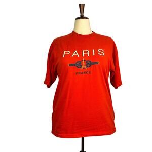 Vintage France women’s 80s red Embroidered T-shirt large
